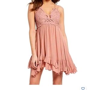 Free People Adella Lace Ruffle Tiered Mini Slip Dress in Rose Mauve X Small (XS)